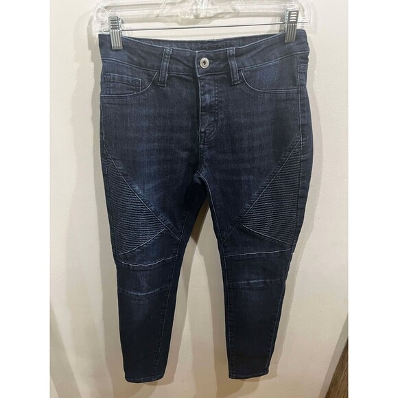 AriZona Denim - Arizona Jeans Women's Moto Size 5 Blue Dark Wash Whiskered Punk Motorcycle Denim